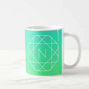 Caneca De Café Monograma Geométrico Legal Azul e Verde Lima Omb