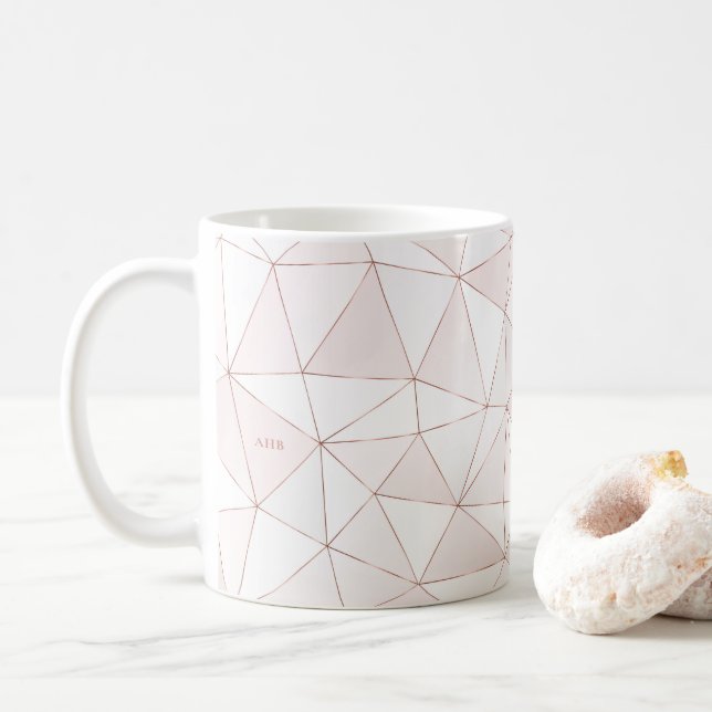 Caneca De Café Monograma geométrico Rosa Dourado moderno (Com Donut)