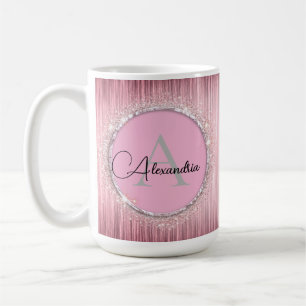 Caneca De Café Monograma Gliteroso Feminino com Rubor Rosa