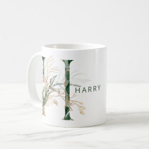 Caneca De Café Monograma "H" Botânico de Eucalipto Dourado Person