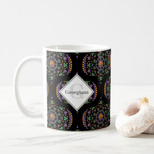 Caneca De Café Monograma Halloween Cottagecore Dot Mandala Ogee