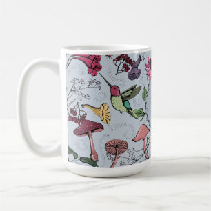 Caneca De Café Monograma Hummingbird, Flores, Cogumelos Garden