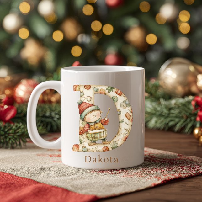 Caneca De Café Monograma Inicial D de Natal Personalizado (Personalized Christmas D Initial Monogram Coffee Mug)