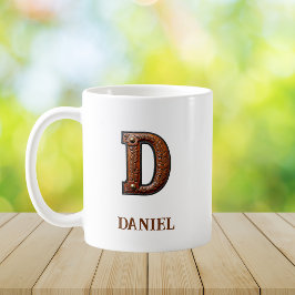 Caneca De Café Monograma Inicial D em Couro Ocidental Trabalhado