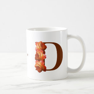 Caneca De Café Monograma Inicial D Rosa Laranja Personalizado