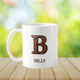 Caneca De Café Monograma Inicial de Couro Ocidental Trabalhado B