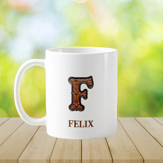 Caneca De Café Monograma Inicial de Couro Ocidental Trabalhado F