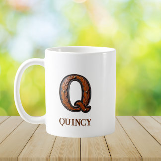 Caneca De Café Monograma Inicial de Couro Ocidental Trabalhado Q
