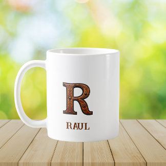 Caneca De Café Monograma Inicial de Couro Ocidental Trabalhado R