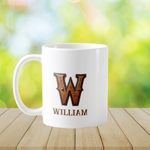 Caneca De Café Monograma Inicial de Couro Ocidental Trabalhado W