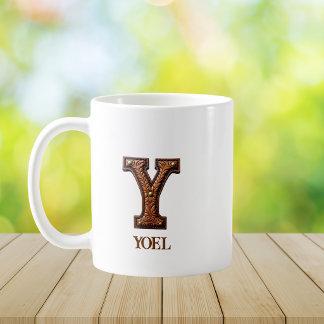 Caneca De Café Monograma Inicial de Couro Ocidental Trabalhado Y