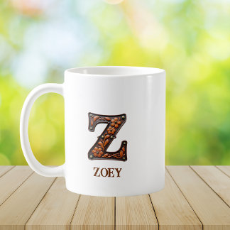 Caneca De Café Monograma Inicial de Couro Ocidental Trabalhado Z