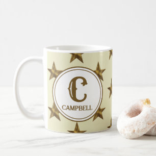 Caneca De Café Monograma Inicial de Estrela Dourada Amarelo Ocide