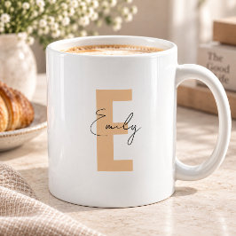 Caneca De Café Monograma Inicial de Letra Minimalista Pêssego