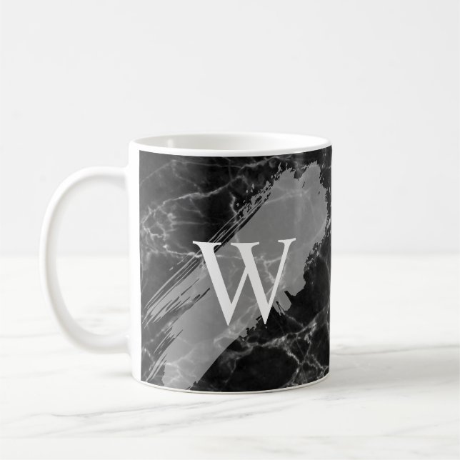Caneca De Café Monograma Inicial de Mármore Preto (Esquerda)