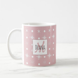 Caneca De Café Monograma Inicial de Nome de Flocos de Neve Fofos
