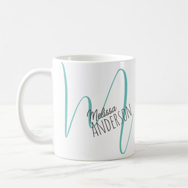 Caneca De Café Monograma Inicial do Nome Moderno Personalizado (Esquerda)