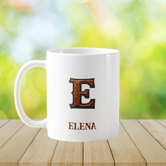 Caneca De Café Monograma Inicial em Couro Ocidental Trabalhado E