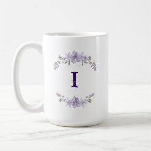 Caneca De Café Monograma Inicial Floral de Lavanda Personalizado