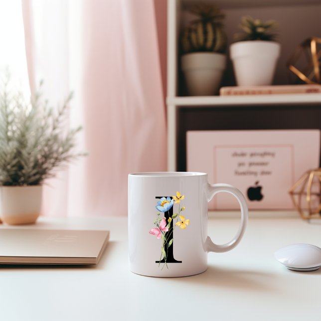 Caneca De Café Monograma inicial floral I (Criador carregado)