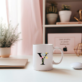 Caneca De Café Monograma Inicial Floral Y Mug