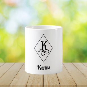 Caneca De Café Monograma Inicial Geométrico Elegante K