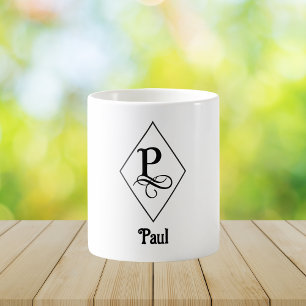 Caneca De Café Monograma Inicial Geométrico Elegante P