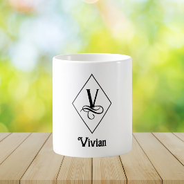 Caneca De Café Monograma Inicial Geométrico Elegante V