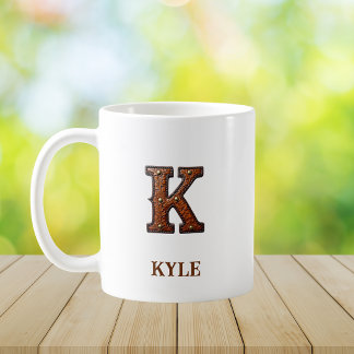 Caneca De Café Monograma Inicial K em Couro Ocidental Trabalhado