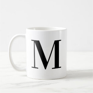 Caneca De Café Monograma Inicial M Preto Moderno Personalizado