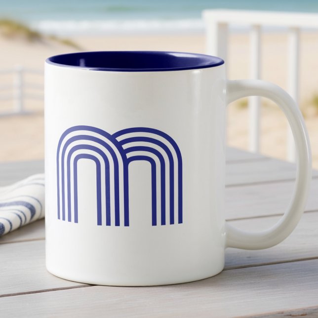 Caneca De Café Monograma Inicial Monogramada Azul Moderna Simples (Criador carregado)