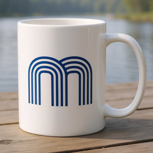 Caneca De Café Monograma Inicial Monogramada Azul Moderna Simples (Criador carregado)