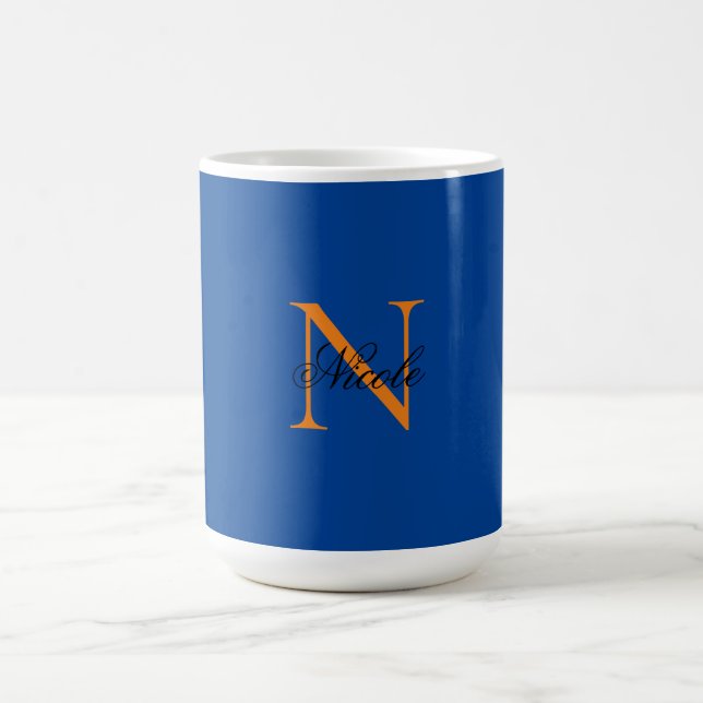 Caneca De Café Monograma Inicial Nome Próprio Manuscrito Deep Blu (Centro)