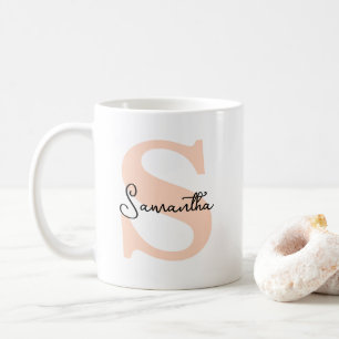 Caneca De Café Monograma Inicial Rosa Personalizado Elegante Mode