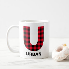Caneca De Café Monograma Inicial U Negrito Xadrez Búfalo Vermelho