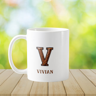 Caneca De Café Monograma Inicial V de Couro Ocidental Trabalhado