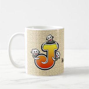 Caneca De Café Monograma J Sock Monkey Nome personalizado Mug