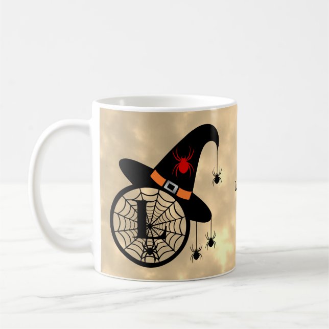 Caneca De Café Monograma L Halloween Sky Witeen Nome (Esquerda)