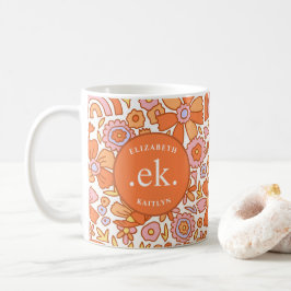 Caneca De Café Monograma Laranja Groovy Retro
