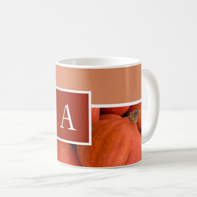 Caneca De Café Monograma Laranja Pumpkin Fall Mug (Frente Esquerda)