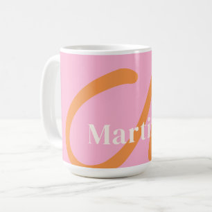 Caneca De Café Monograma Laranja Rosa Moderno