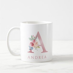 Caneca De Café Monograma - Letra A Floral Watercolor Coffee Mug