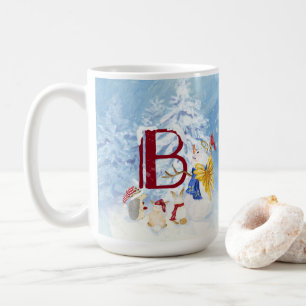 Caneca De Café Monograma - Letra B Angel Snowman Feliz Natal