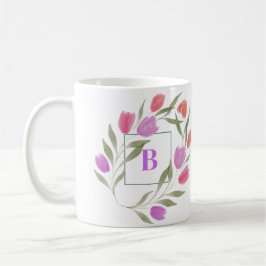Caneca De Café Monograma - Letra B Púrpura e branca com flores