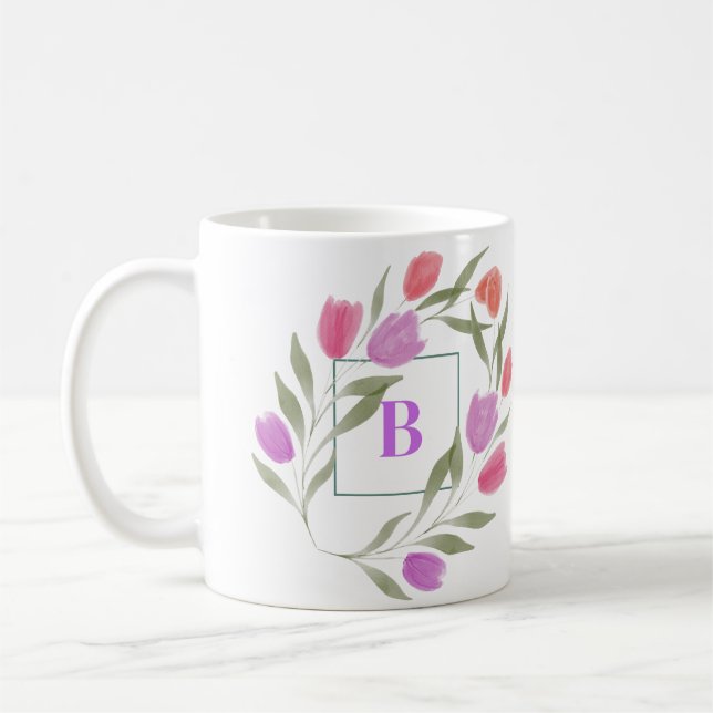 Caneca De Café Monograma - Letra B Púrpura e branca com flores (Esquerda)