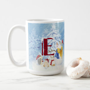 Caneca De Café Monograma - Letra E Natal Snowman Angel Woodland