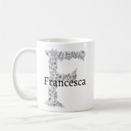 Caneca De Café Monograma - Letra F Preta Forma Botânica Branca