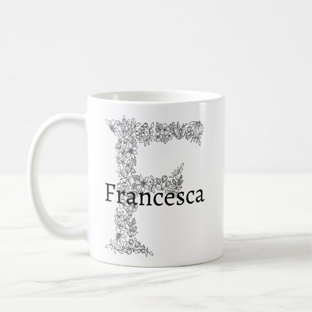 Caneca De Café Monograma - Letra F Preta Forma Botânica Branca (Esquerda)