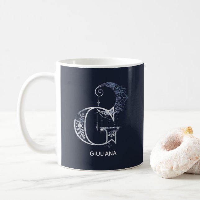 Caneca De Café Monograma - Letra G Boho Crescent Moon Mandala (Com Donut)