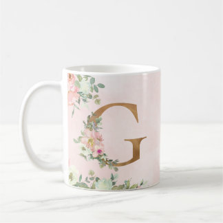 Caneca De Café Monograma - Letra G Watercolor, café Floral Mug